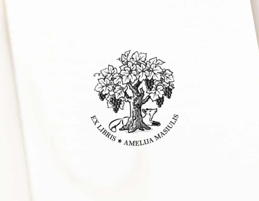 Fox Grape Tree Wine  Ex libris Stamp  (E-5049)
