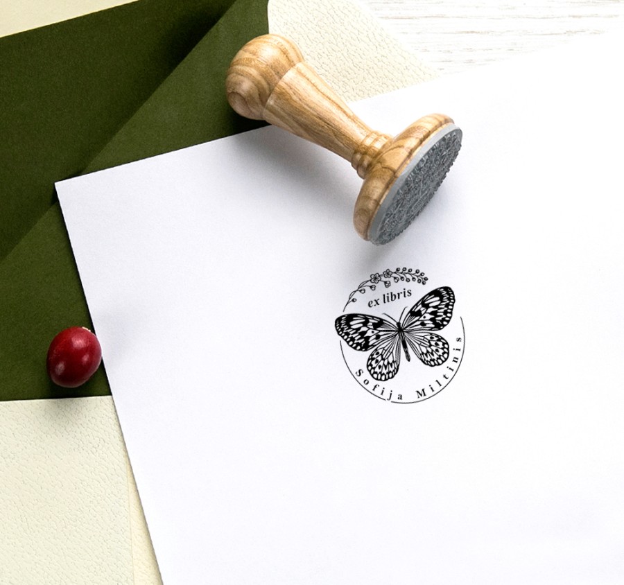 Ex libris Butterfly Rubber Stamp (E-5062)