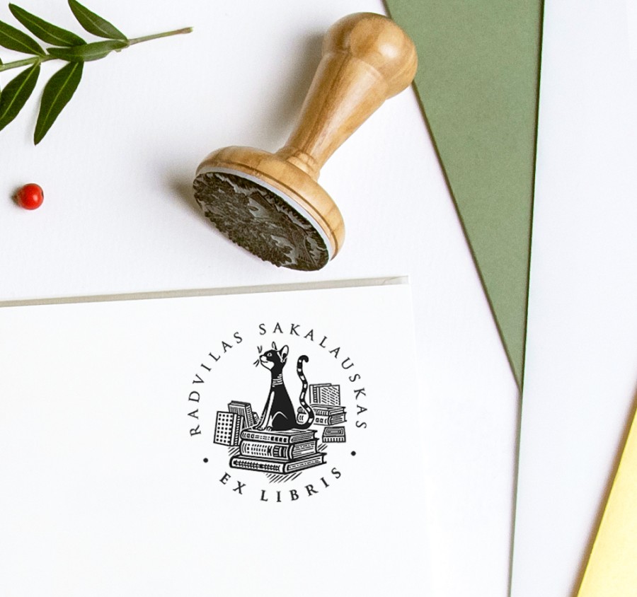 Vardinis Antspaudas Ex libris su Katinu (E-5006)